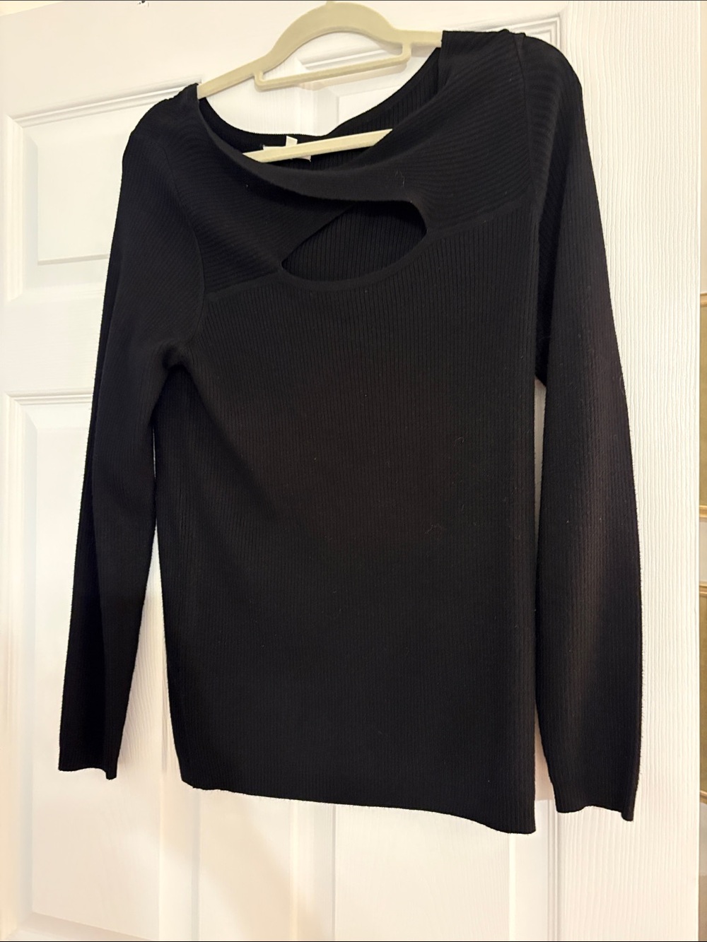 Black Cutout Ribbed Long-Sleeve Sweater
